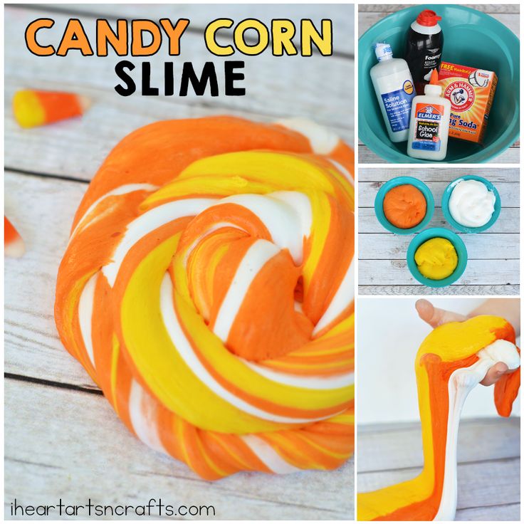 candy corn slime recipe with instructions for making it