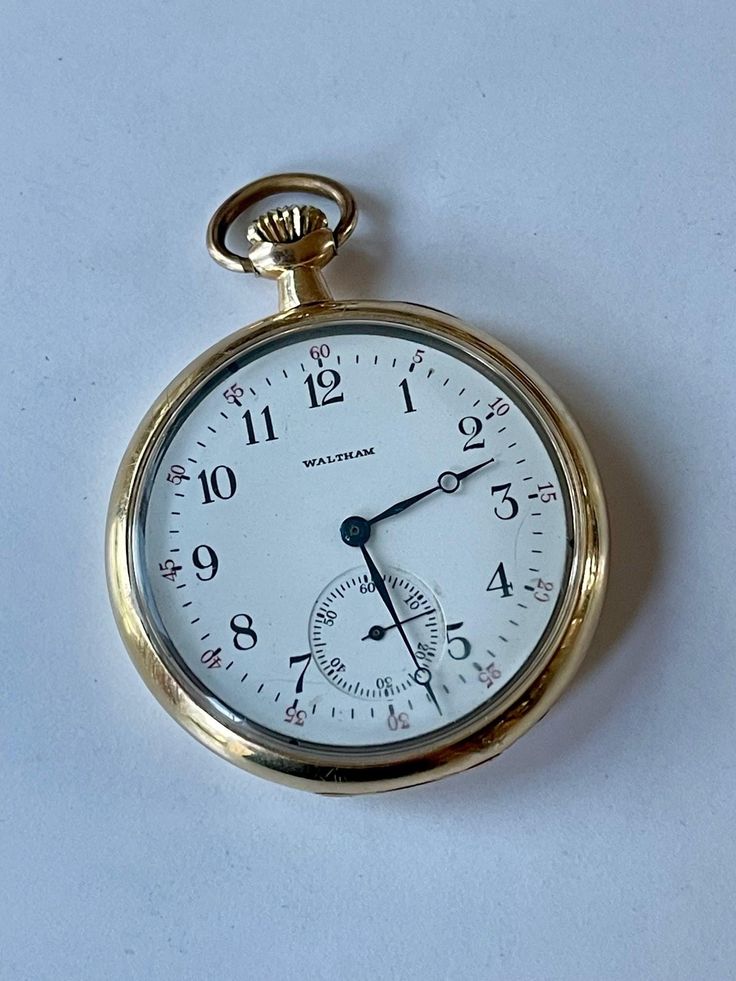 Waltham Solid 14K(585)Gold Railroad Military Doctors Porcelain Dial Antique Pocket Watch USA Weight   Grams  Case back engraved , please see pictures . In Great Working Condition, Keep Very Accurate Time. Just recently was serviced. Please have a look at our vintage watches we have constantly listed  MovementManual winding Number of jewels17 Case Case materialYellow gold Case diameter47 x 57 mm Thickness12 mm Bezel materialYellow gold DialWhite Dial numeralsArabic numerals Other Small seconds, Only Original Parts Antique 14k Stamped Watches, Antique 14k Stamped Round Watches, Heirloom Yellow Gold Pocket Watch For Formal Occasion, Vintage Hallmarked Yellow Gold Pocket Watch, Classic Gold Hallmarked Pocket Watch, Gold Hallmarked Pocket Watch, Gold Timeless Hallmarked Pocket Watch, Timeless Gold Hallmarked Pocket Watch, Timeless Yellow Gold Hallmarked Pocket Watch