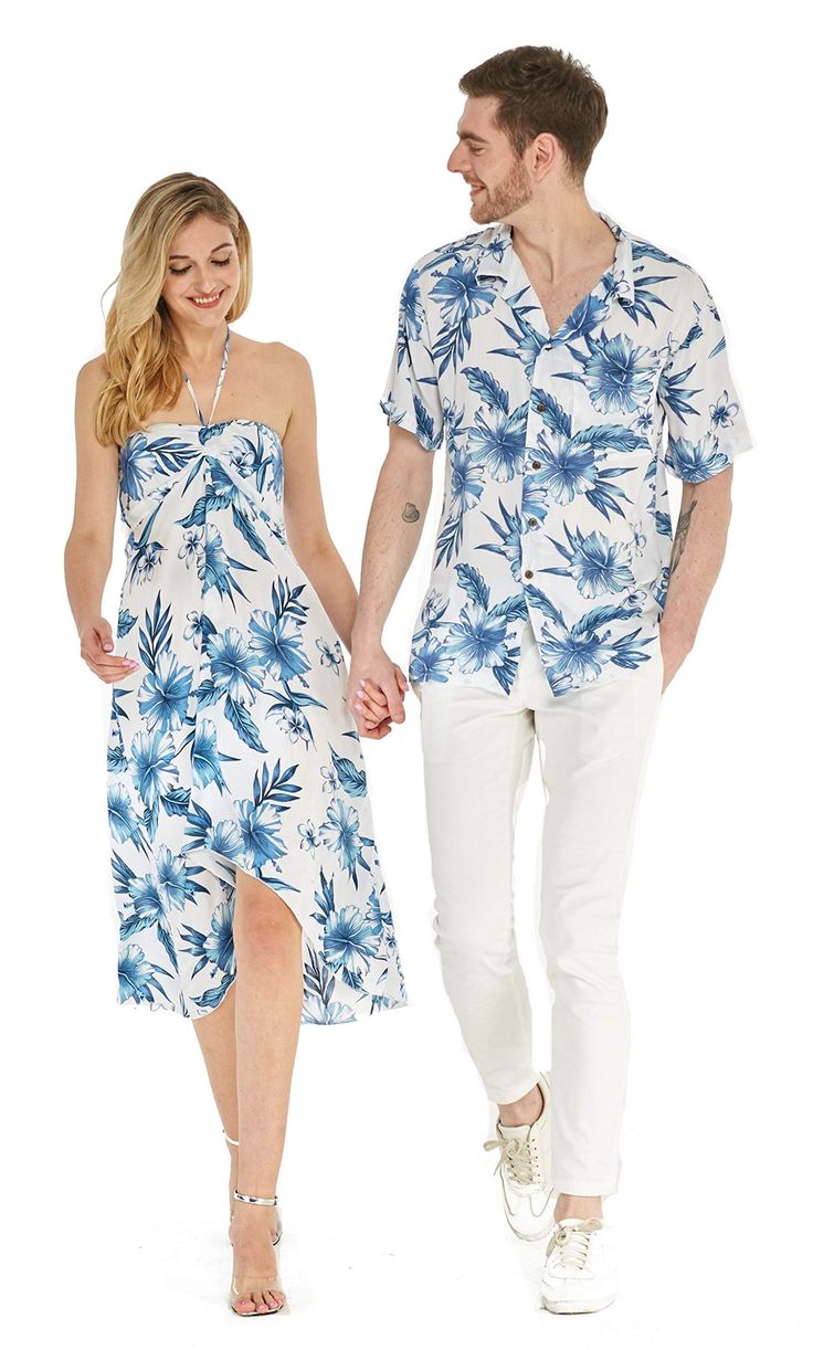 PRICES MAY VARY. Exact Matching Outfit Price includes one men shirt and one women dress Made of rayon, soft and silk like Beautiful Hawaiian print, perfect for any beach occasions or Luau parties Day Dream Bloom Pattern This beautiful Hawaiian print couple's matching outfit is made of rayon, soft and silk-like. Men's shirt has coconut buttons and one pocket on the left chest. Men's shirt comes in size S-3XL. Women's butterfly dress has an elastic back which makes fitting easy and feels comfortab Luau Party Outfit, Luau Shirts, Luau Outfits, Hawaiian Luau Party, Couple Matching Outfits, Island Outfit, Hawaii Outfits, Couple Dress, Hawaiian Outfit