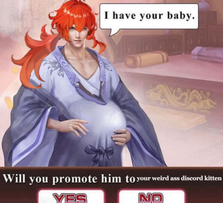 a woman with red hair is holding a baby in her arms and the caption says, i have your baby will you promote him?