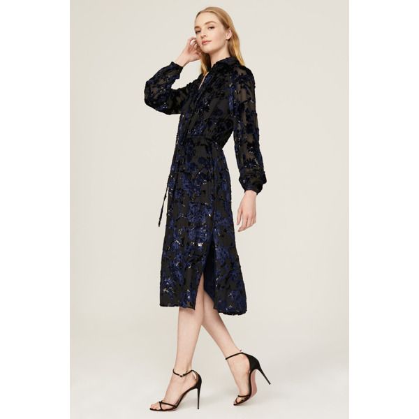 Black floral (39% Nylon, 37% Viscose, 24% Lurex). Hourglass. Long sleeves. Collar. Front button closure. 46" from shoulder to hemline. Imported. Adam Lippes, Floral Embroidered Dress, Rent The Runway, Closet Designs, Under The Stars, Embroidered Dress, Black Floral, Night Out, Long Sleeves