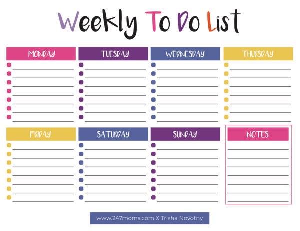 the weekly to do list is shown in this printable