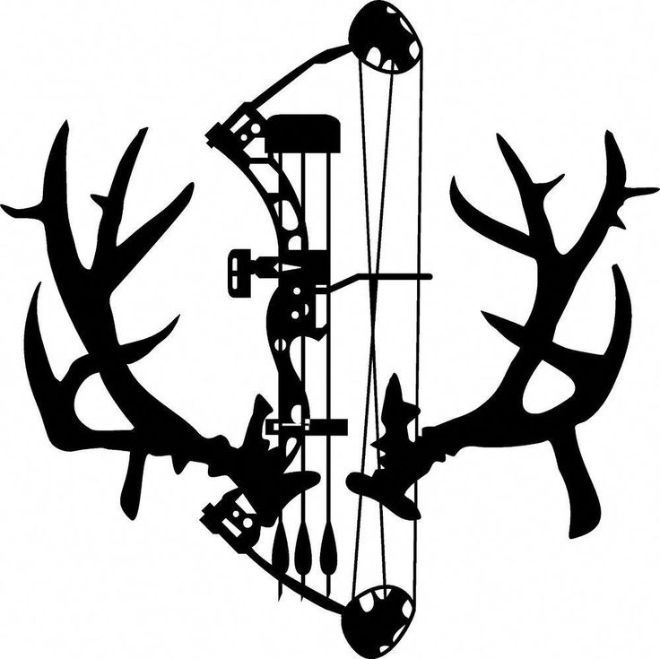 the silhouette of a deer's head and bow is shown against a white background