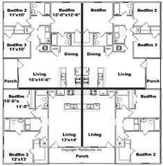 three bedroom apartment floor plans with four separate rooms