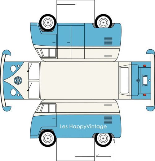 the blue van is cut out from paper