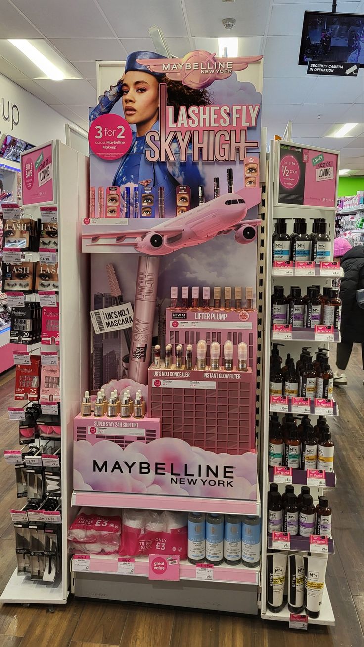 a display in a store filled with lots of cosmetics and beauty products on the shelves