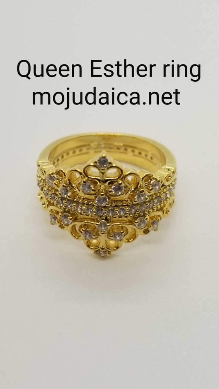 Double crown Queen Esther and Hadassah ring. 14k yellow gold plated sterling silver with CZ stones. Gold Crown-shaped Diamond Ring, Gold Crown Shaped Diamond Ring, Gold Diamond Ring With Crown Design, Luxury Gold Rings With Crown Design, Gold Crown Design Diamond Ring In 14k Gold, Classic Gold Rings With Crown Design, 14k Gold Crown Design Diamond Ring, Gold Diamond Ring With Crown Design In 14k, Gold Cubic Zirconia Crown Ring