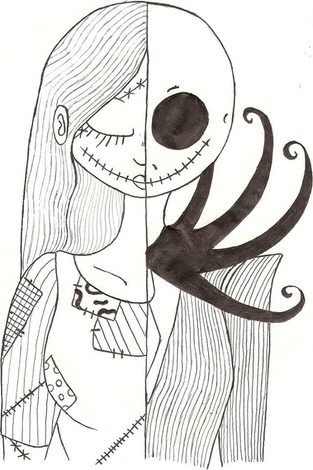 a drawing of a girl with long hair and a skull on her head, holding onto the