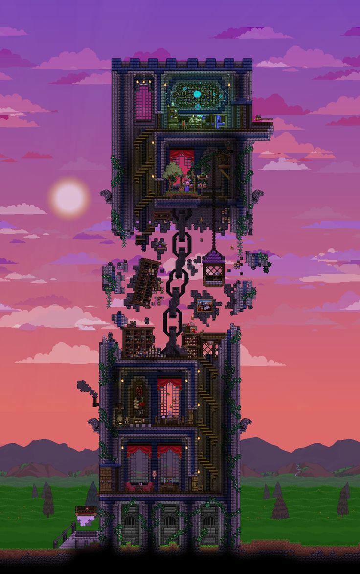 a tall tower with lots of windows on top of it in front of a purple sky