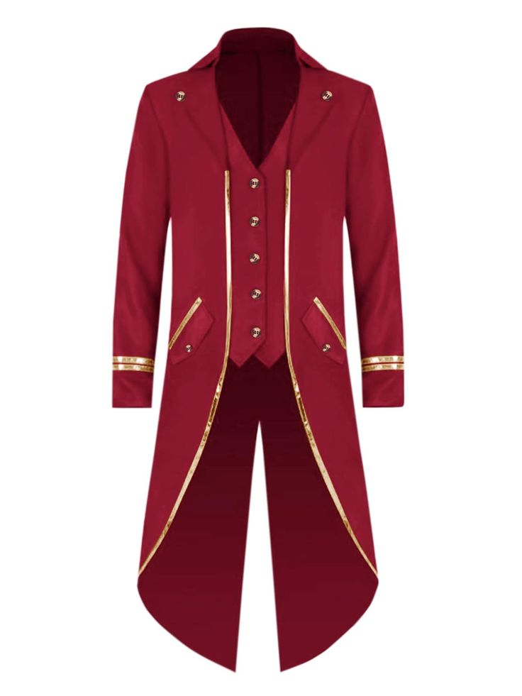 PRICES MAY VARY. Unisex jackect, long sleeve, knee length frock coat, lapel collar, button up, single breasting, gold stitching, swallowtail. This jacket will bring a fashionable touch to your look and will definitely suit all styles and seasons. Wear it in summer, spring and autumn. Suitable for cosplay, stage performance, masquerade, dancing party, cosplay party. You can be the focus in the crowds. Color&Size: Black, Purple, Green, Red, different Colors Shows Different Style. Size S, M, L, XL, Gothic Tuxedo, Steampunk Tailcoat, Victorian Jacket, Medieval Cosplay, Steampunk Jacket, Vintage Tuxedo, Red Clothing, Costume Noir, Black Costume