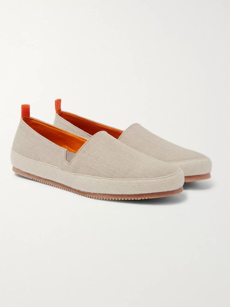 Beige Linen Espadrilles | MULO | MR PORTER Beige Sneakers With Contrast Sole For Summer, Summer Beige Sneakers With Contrast Sole, Summer Slip-on Sneakers With Stitched Sole, Summer Low-top Slip-ons With Leather Sole, English Shop, Natural Textiles, Shape Of You, Espadrille Shoes, Flat Espadrille