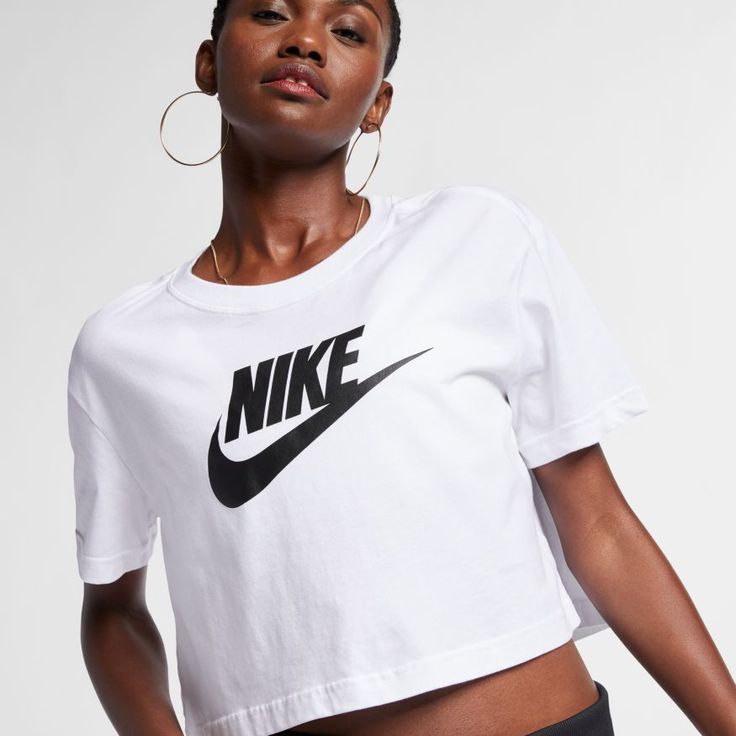 Nike Sportswear Essential Women's Cropped T-Shirt | Midway Sports. Nike Tshirt, Women Essentials, Nike Pros, Crop Tshirt, Crop Tee, Nike Sportswear, Shirt White, Tshirt Logo, Shirt Sleeves