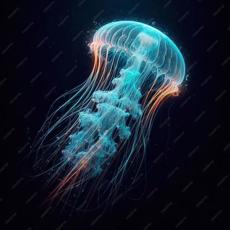 a jellyfish swimming in the ocean at night