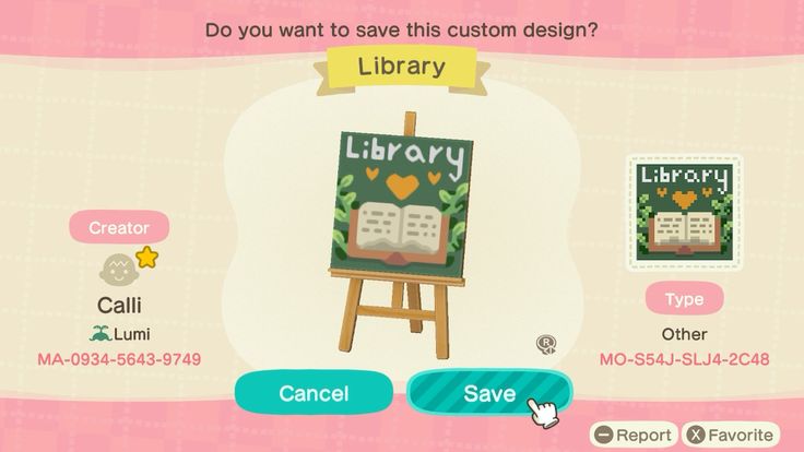 an animal crossing game screen with the library icon on it's left hand side