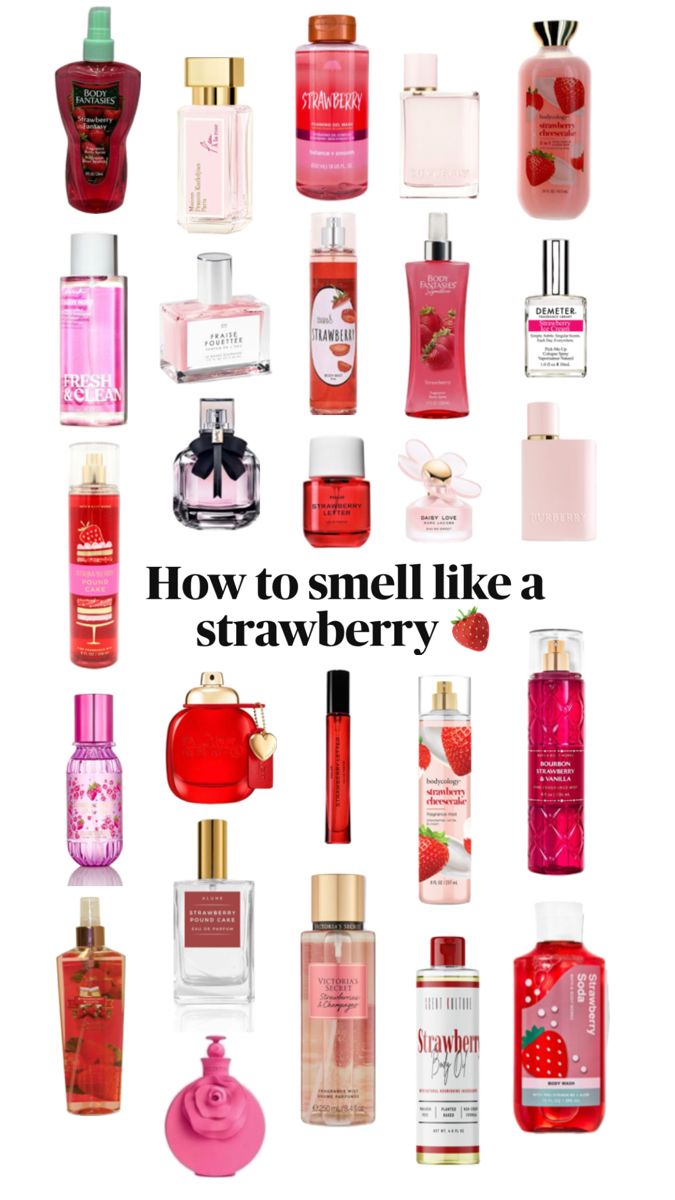 how to smell like a strawberry- strawberry perfumes, lotions, body sprays Strawberry Perfume, Body Perfume, Pound Cake With Strawberries, Daisy Love, Body Sprays, Best Perfume, Fresh And Clean, Body Spray, Bourbon