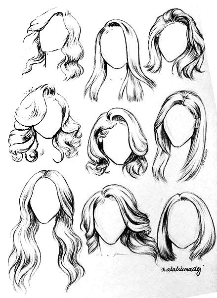 some drawings of wigs for different types of hair