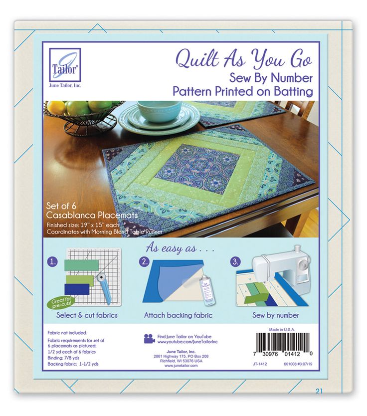 quilt as you go sew by number pattern printed on both sides, with instructions