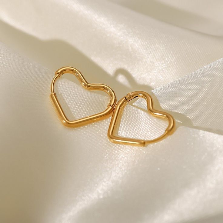 Heart Hoops - Women's Earrings - Someone & HerOwn Gold Water, Korean Jewelry, Heart Hoop Earrings, Stainless Steel Plate, Fancy Jewelry, Stainless Steel Earrings, Jewelry Inspo, Birthday Gifts For Her, Heart Earrings