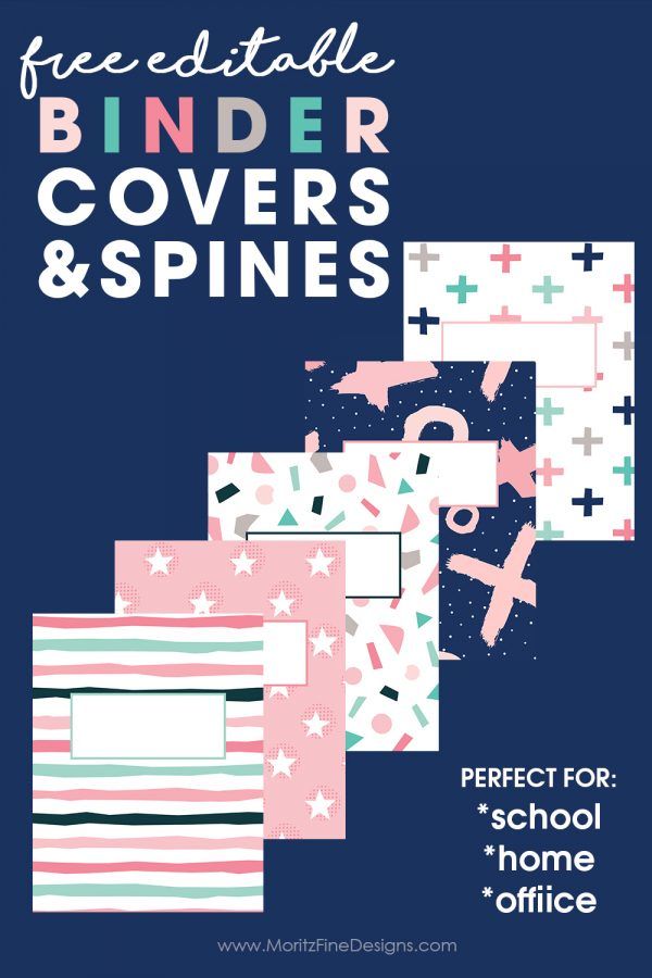 the back cover for binder covers and spinies is shown in pink, white and blue