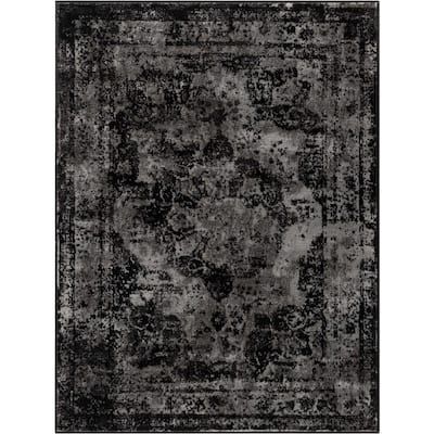 an area rug with black and grey colors