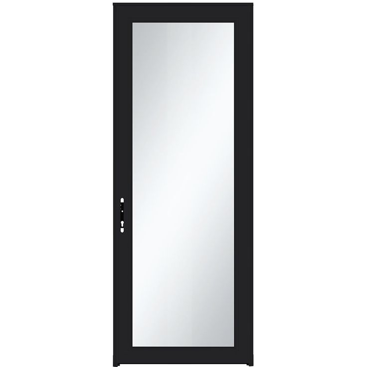 a black door with a mirror on it