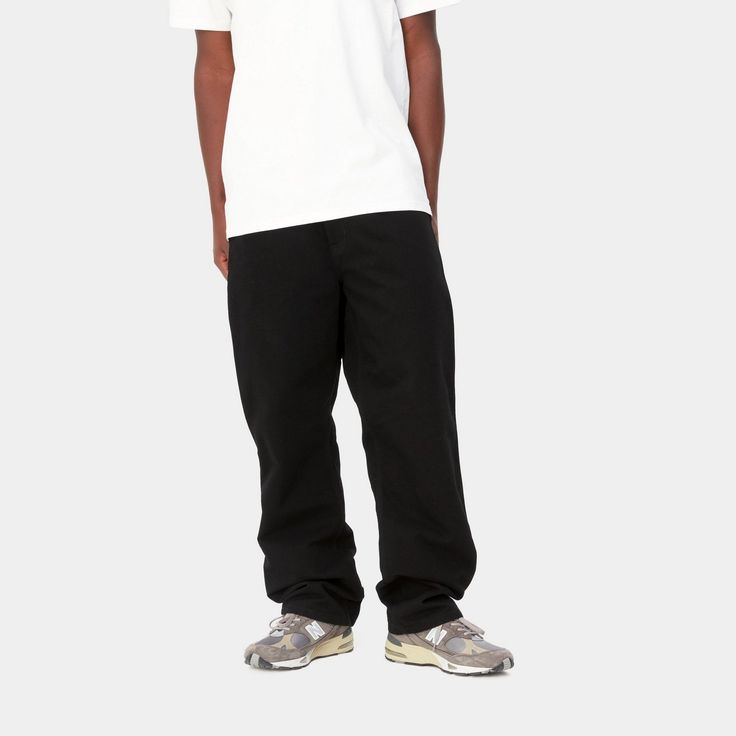 Color: Black (rinsed) - The Single Knee Pant draws inspiration from classic work pant silhouettes and is constructed in our robust 12oz Dearborn Canvas, which will slowly soften with more wear over time. This style is cut in a relaxed straight fit, featuring a regular waist. Bartack stitching at vital stress points make the pant more robust. Tool pockets and a hammer loop are further nods to the style's utilitarian influences. The OG Loose Fit Single Knee Pant  offers a loose fit and wide leg op Classic Streetwear Pants With Standard Cut Leg, Classic Cargo Pants For Streetwear With Straight Hem, Classic Streetwear Pants With Standard Cut, Classic Cargo Pants With Straight Hem For Streetwear, Classic Straight Hem Cargo Pants For Streetwear, Classic Bottoms With Straight Hem For Streetwear, Classic Straight Fit Bottoms For Streetwear, Straight Leg Chinos For Streetwear With Belt Loops, Relaxed Fit Chinos For Streetwear With Straight Hem