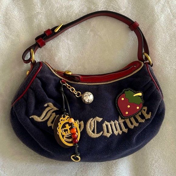 Juicy Couture Vintage Strawberry Fields Blue Terrycloth Shoulder Bag Stunning Vintage Bag In Euc. Please See All Photos. Measures Approximately 12.5” L X 14.5” H, Including Strap. Such A Beautiful Piece Friendly Seller, Fast Shipping, Smoke Free & Pet Free Home Y2k Juicy Couture Bag, Cute Y2k Bags, Y2k Crossbody Bag, Luxury Blue Bag With Embroidered Logo, Luxury Blue Bags With Embroidered Logo, Stylish Purses And Handbags, Juicy Couture Bags Vintage, Vintage Juicy Couture Bags, Tote Bag Inspo Paint