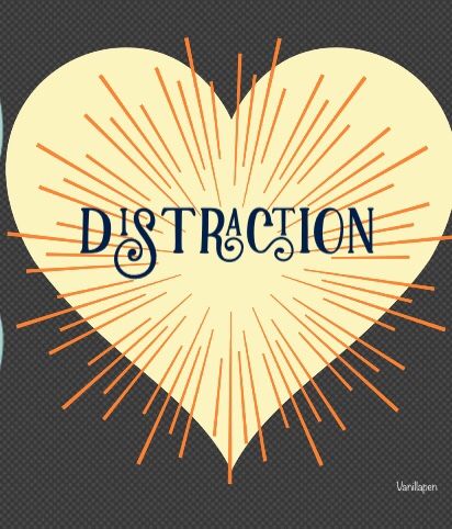 a heart with the word distraction in it and sunbursts