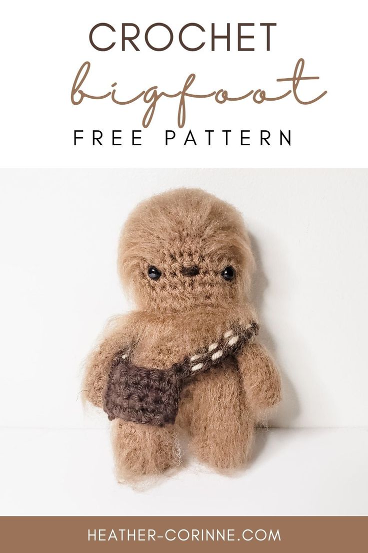 My Crochet Bigfoot Amigurumi is a free pattern here on my blog! This quick crochet pattern is an excellent gift idea for any Bigfoot fan in your life. Keep scrolling for the free pattern and video tutorial! Free Crochet Patterns Star Wars, Free Chewbacca Crochet Pattern, Free Bigfoot Crochet Pattern, Crochet Ewok Pattern, Crochet Sasquatch Free Pattern, Crochet Fortnite Pattern Free, Starwars Crochet Patterns, Fallout Crochet Pattern Free, Crochet Bigfoot Free Pattern