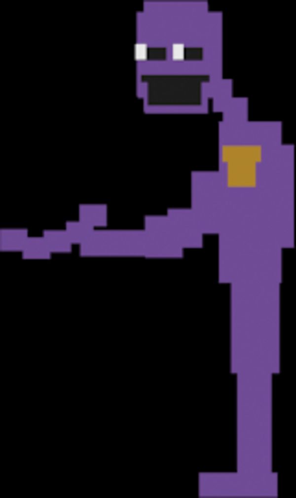 an old - school pixel art image of a purple man pointing at something in the dark