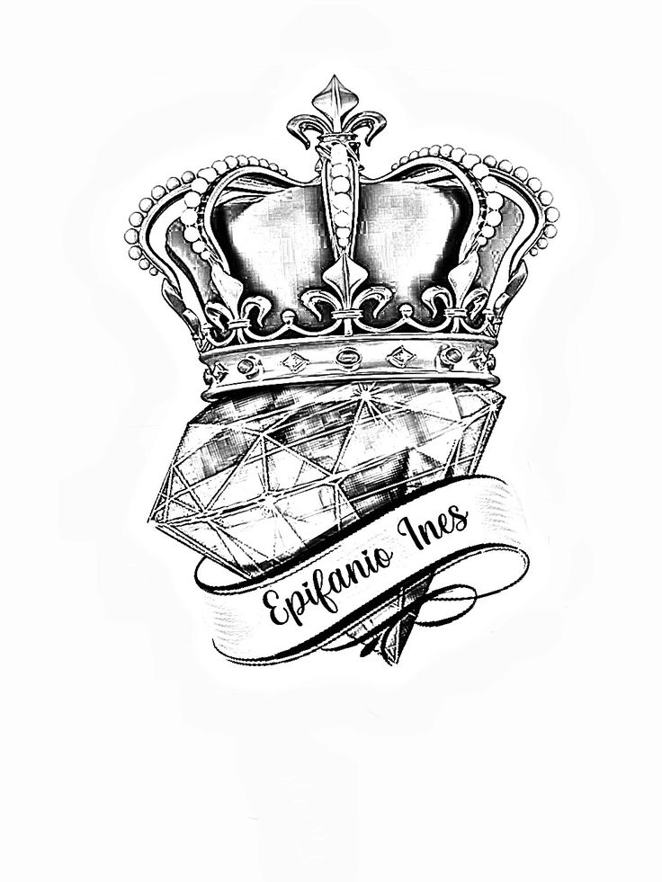 a drawing of a crown with a banner in the middle and an inscription below it