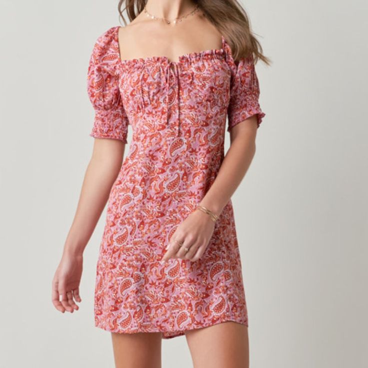 Kinsley Paisley Mini Dress - Pull-On Style - Imported - Models Are Approximately 5’10” And Wear A Size Small Fitted Short Sleeve Paisley Print Dress, Fitted Paisley Print Summer Dress, Fitted Paisley Print Dress For Summer, Spring Fitted Mini Dress With Paisley Print, Spring Paisley Print Fitted Mini Dress, Fitted Mini Dress With Paisley Print For Spring, Fitted Paisley Print Mini Dress For Spring, Fitted Mini Dress With Paisley Print For Summer, Fitted Paisley Print Mini Dress For Summer