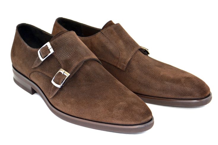 Style: 5235HS-Brown Luxurious Suede slip-on Double Monkstrap Shoe from the Corrente collection, featuring Gunmetal Buckle closures, a clean welt, and a Comfort Rubber Sole! This style fits both medium and wide feet.