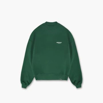 Represent Owners Club Sweater - Racing Green – REPRESENT CLO | US Green Crew Sweater With Ribbed Cuffs, Green Crew Neck Sweater With Ribbed Collar, Green Crew Neck Sweater With Ribbed Cuffs, Classic Green Sweater With Ribbed Cuffs, Green Sweatshirt With Ribbed Collar For Streetwear, Green Ribbed Collar Sweatshirt For Streetwear, Green Cotton Crew Sweatshirt, Green Crew Sweatshirt With Ribbed Collar, Classic Green Long Sleeve Sweatshirt