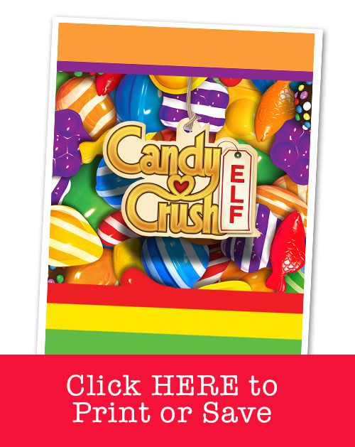 a candy crusher with the words, click here to print or save on it