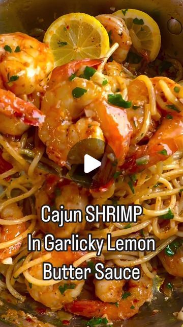 the video shows how to make shrimp and pasta in garlicy lemon butter sauce with garnish