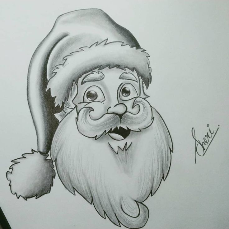 a drawing of santa claus with his hat on