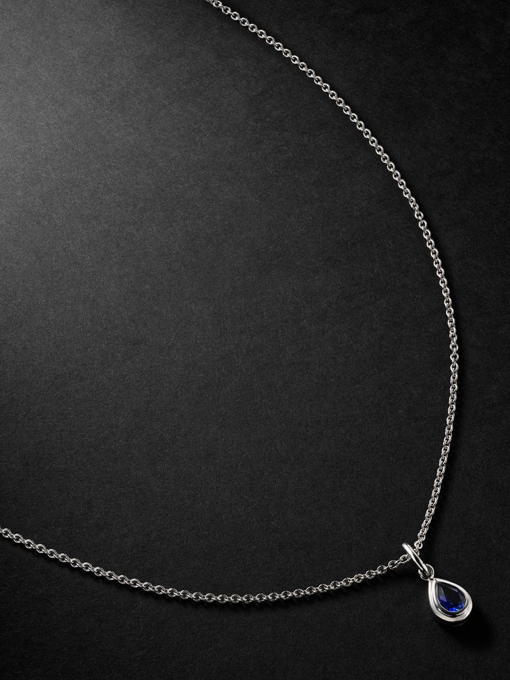 42 SUNS' colourful jewellery will elevate any outfit. This necklace is crafted from 14-karat white gold and strung with a teardrop pendant that's inlaid with a vivid laboratory-grown sapphire. Colourful Jewellery, Sapphire Pendant Necklace, Sapphire Necklace Pendants, Sapphire Pendant, Colorful Jewelry, Teardrop Pendant, Necklace For Men, Fine Jewelry Designers, Luxury Gifts