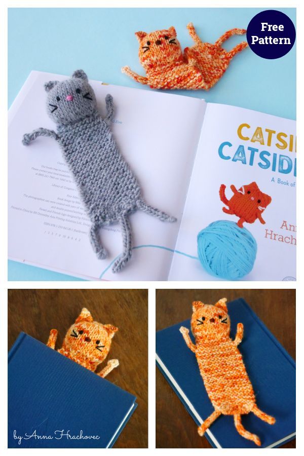 crocheted cat bookmarks made out of yarn are shown in three different pictures