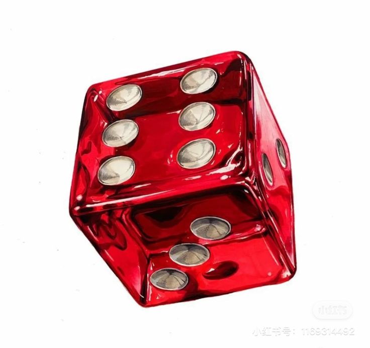 two red dices with six silver coins on each side and one is facing the opposite direction