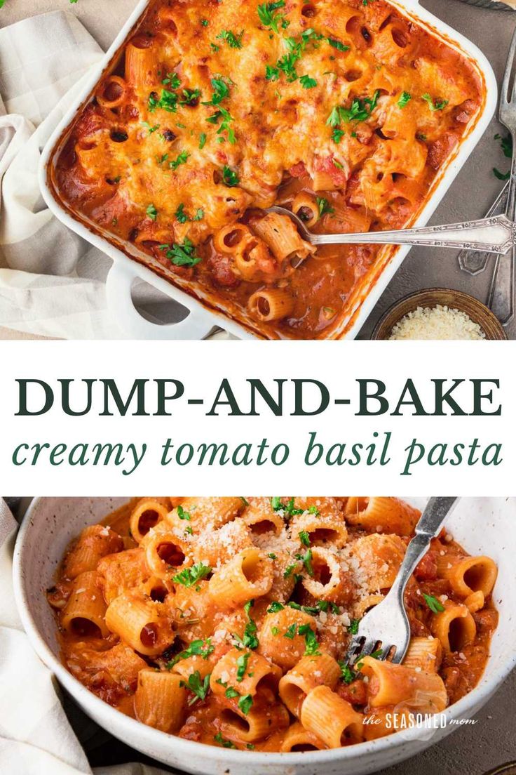 two images showing different types of dump and bake casserole with text overlay