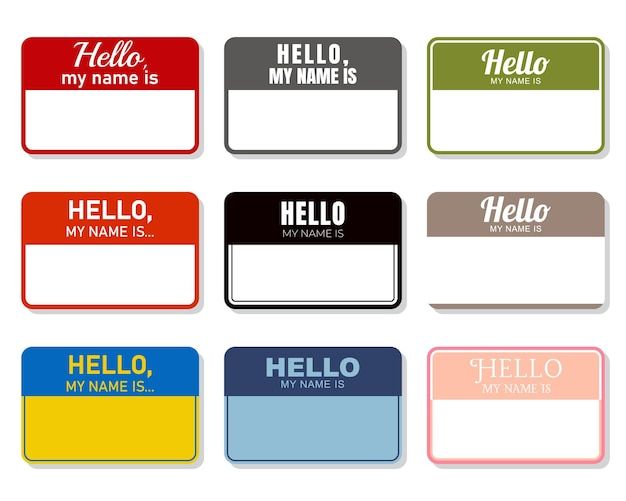 the name tags are all different colors and sizes