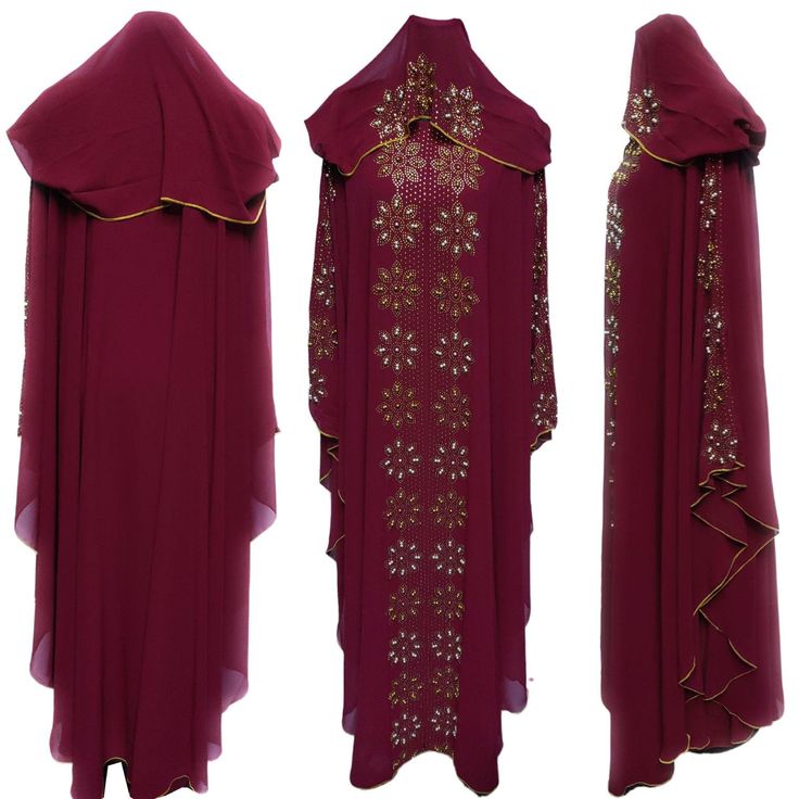 Luxury Women Burgundy Abaya Jalabiya Farasha Long Dress ,comes in original plastic wrap with Hijab included. Beautiful material with a premium feel. Exclusive new design Abaya.   Latest new design!  Stone and bead works  Colour: Burgundy  Come with lining  Head scarf is attached (Hooded}  Fabric: chiffon and nida   Do not tumble dry.  Suitable for dry-cleaning.  dry clean  Packet : 1x abaya       Abayas are known by many names. However, they serve the same purpose: to cover. Other models are usu Burgundy Abaya, Red Abaya, Design Abaya, Abaya Dress, Coral Red, Plastic Wrap, Luxury Women, Dress Clothes For Women, Head Scarf