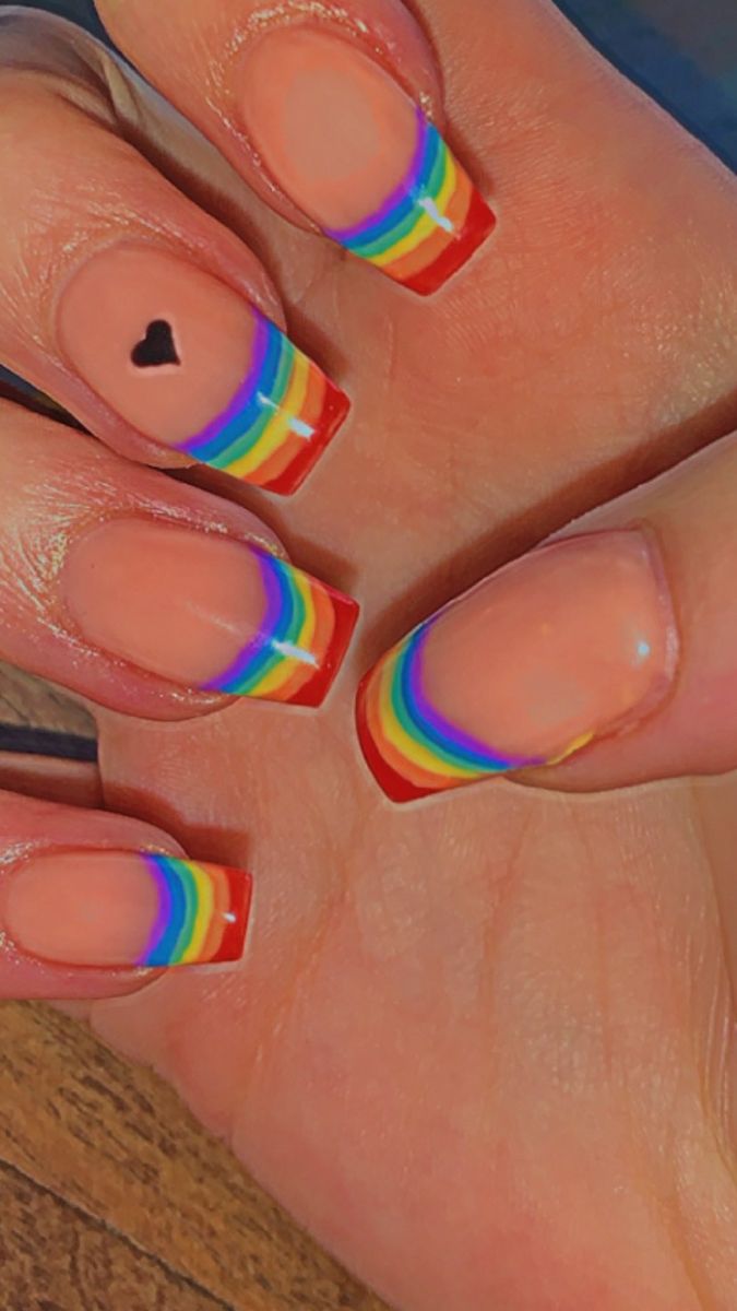 Rainbow Style Aesthetic, Short Nail Designs Rainbow, Aesthetic Rainbow Nails, Rainbow Nails Aesthetic, Rainbow Nail Designs Acrylic, Lgbtq Nail Art, Pride Nails Aesthetic, Lgbtq Nails Acrylic, Lgbt Nails Designs