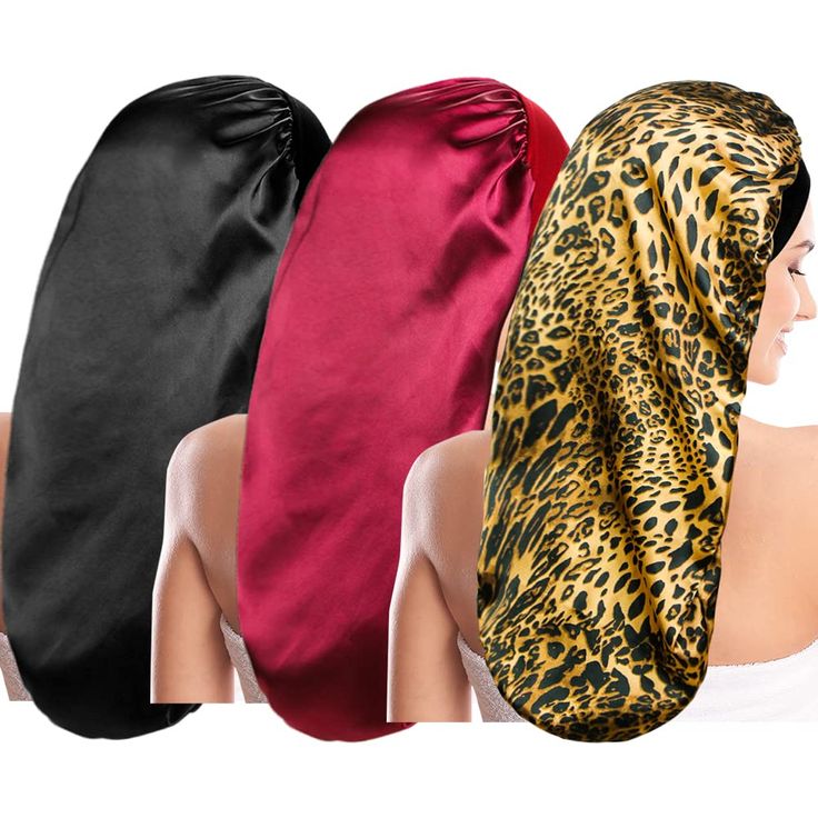 PRICES MAY VARY. Protect Your Hair: The sleep caps can protect your hair maximally, keeps the hair from knotting. It also can seal moisture of hair and increase brilliant shine. The bonnet is very soft and gentle to your hair, which can prevent your hair from drying, breaking and losing at night High Quality Satin Bonnet & Elastic Band: Hair bonnets are made of silky satin fabric, smooth and comfortable in wearing. The band is made of polyester cloth with a super thin knitted elastic band inside Silky Braids, Sleep Bonnet, Silk Sleep Cap, Hair Bonnets, Curly Hair Beauty, Night High, Night Hairstyles, Silk Bonnet, Purple Leopard Print