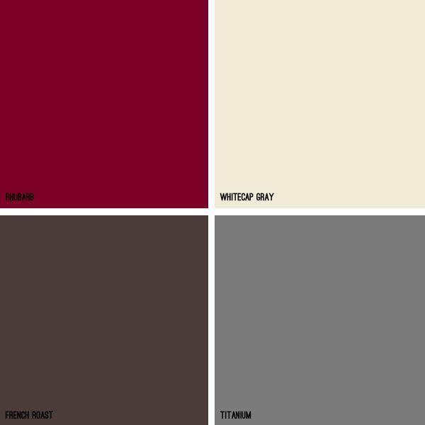 four different shades of red, white and gray in the same color scheme for interior paint