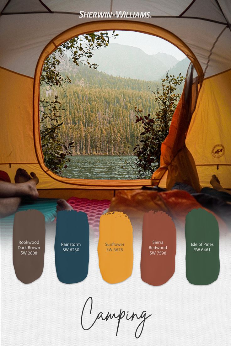 the interior of a tent with several colors on it