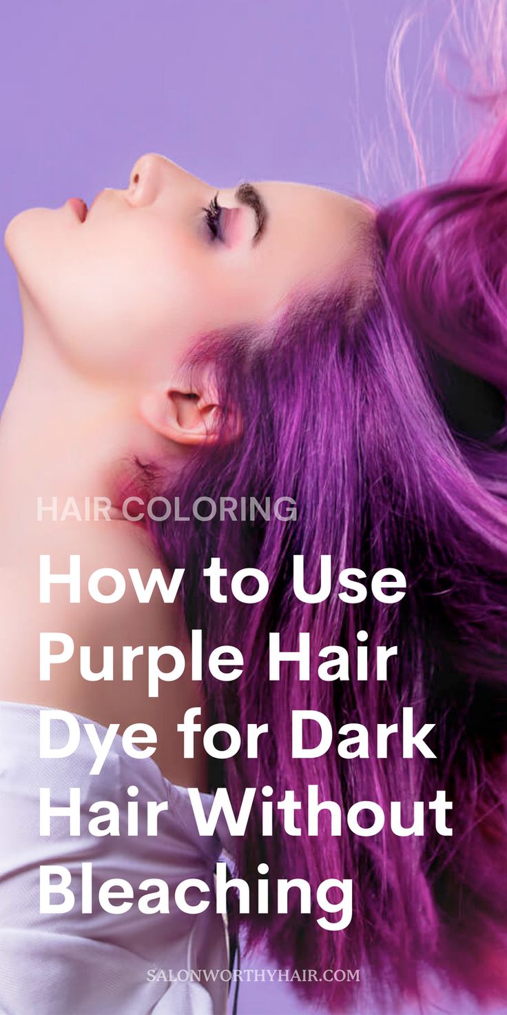 Purple Hair For Cool Skin Tones, Best Purple Hair Dye For Dark Hair, Bleachless Hair Dye, Dark Purple Hair Without Bleach, No Bleaching Hair Color Ideas, Temporary Hair Color For Dark Hair, 2 Tone Purple Hair, Bleach Free Hair Color For Dark Hair, Dyed Hair Inspo For Brunettes