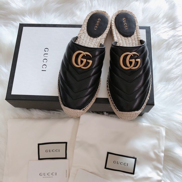 Brand New Gucci Gg Marmont Espadrilles Slides Comes With Dust Bags And Box Luxury Black Espadrilles With Leather Sole, Designer Black Closed Toe Espadrilles, Luxury Black Round Toe Espadrilles, Luxury Black Flat Heel Espadrilles, Designer Black Espadrilles For Spring, Luxury Black Closed Toe Espadrilles, Luxury Black Leather Espadrilles, Luxury Black Espadrilles For Spring, Luxury Black Flat Espadrilles