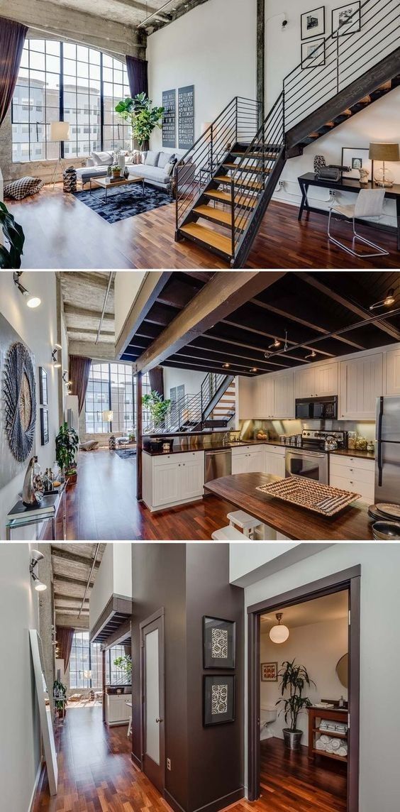 the inside and outside of a loft apartment